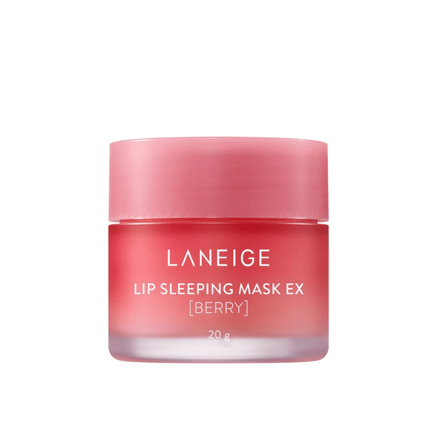 Frasco de Laneige Lip Sleeping Mask EX Berry de 20 g en primer plano sobre fondo blanco